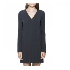 EUC - HELMUT LANG - Women's Charcoal V-Neck Slit Long-Sleeve Mini Dress